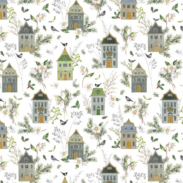 Baumwollstoff "Häuser und Wintergrün" von acufactum